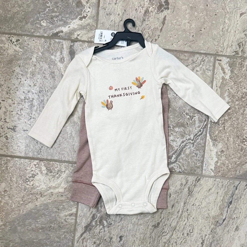 NWT Size 3-6 Months Carter's Beige 'My First Thanksgiving' Bodysuit Set